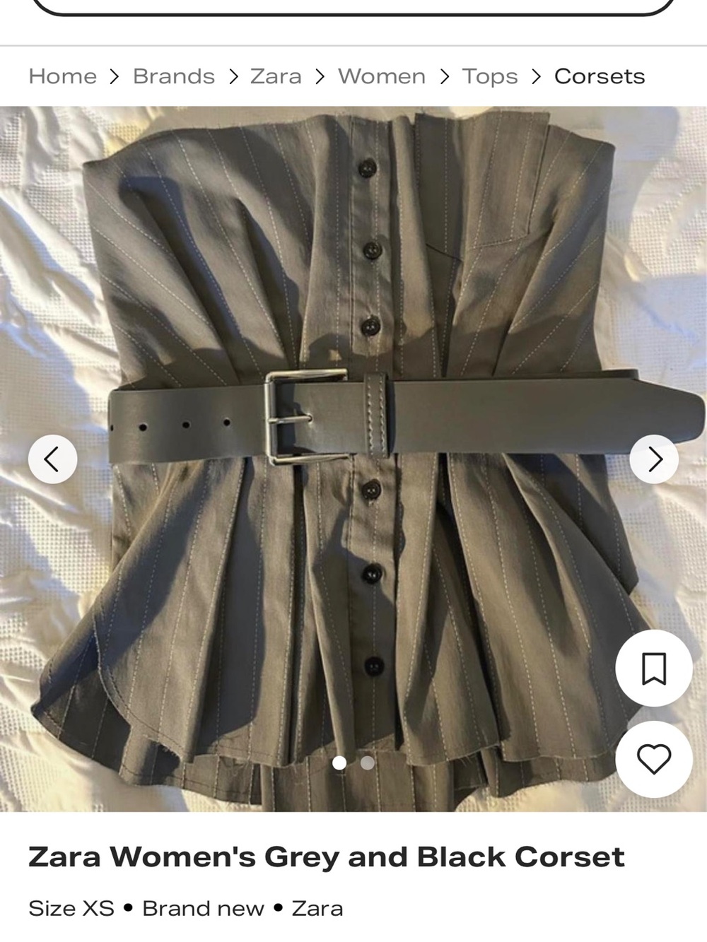 Zara Grey and Black Pinstripe Corset Top with Belt - Picture 2 of 10